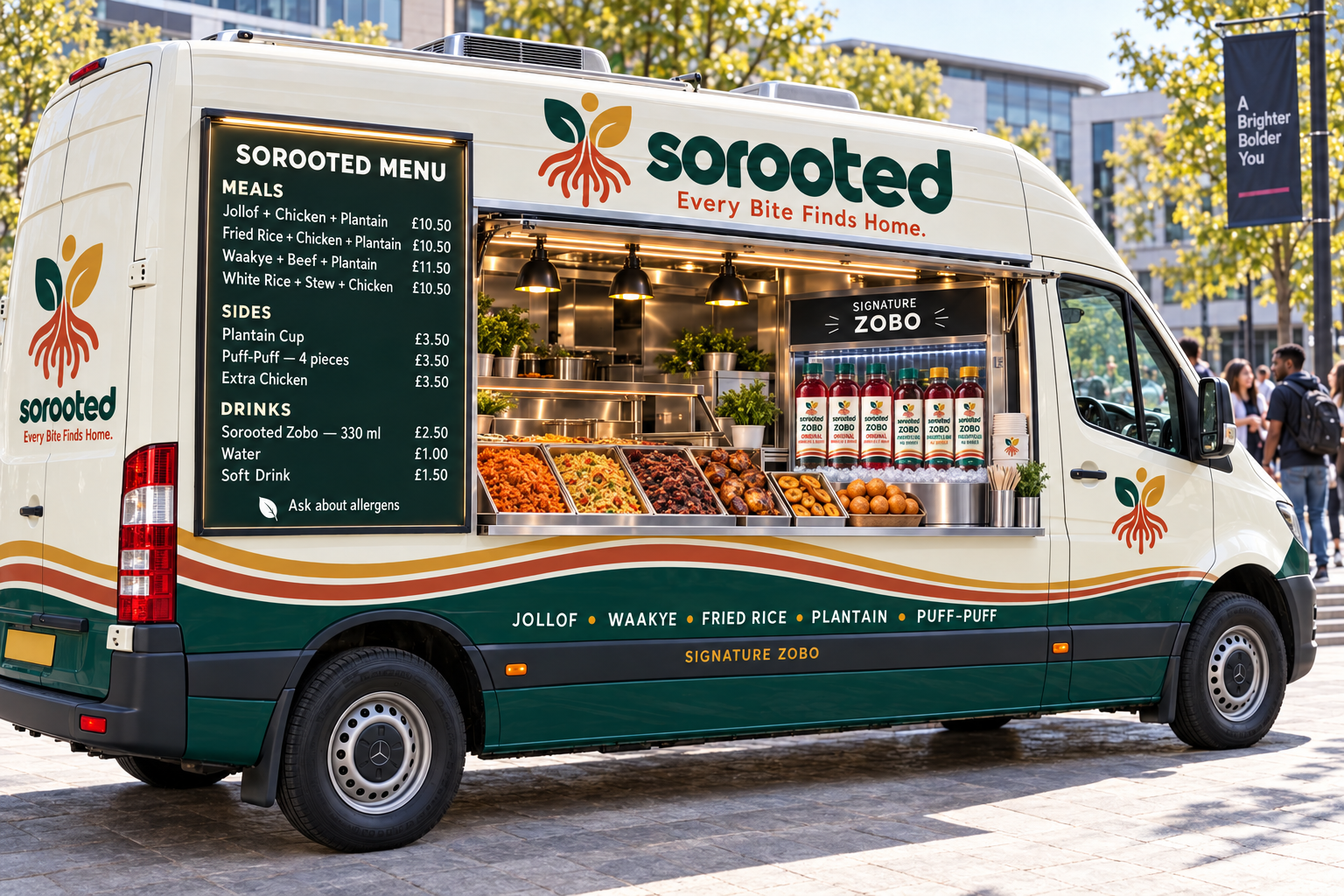 Sorooted mobile food van and menu concept